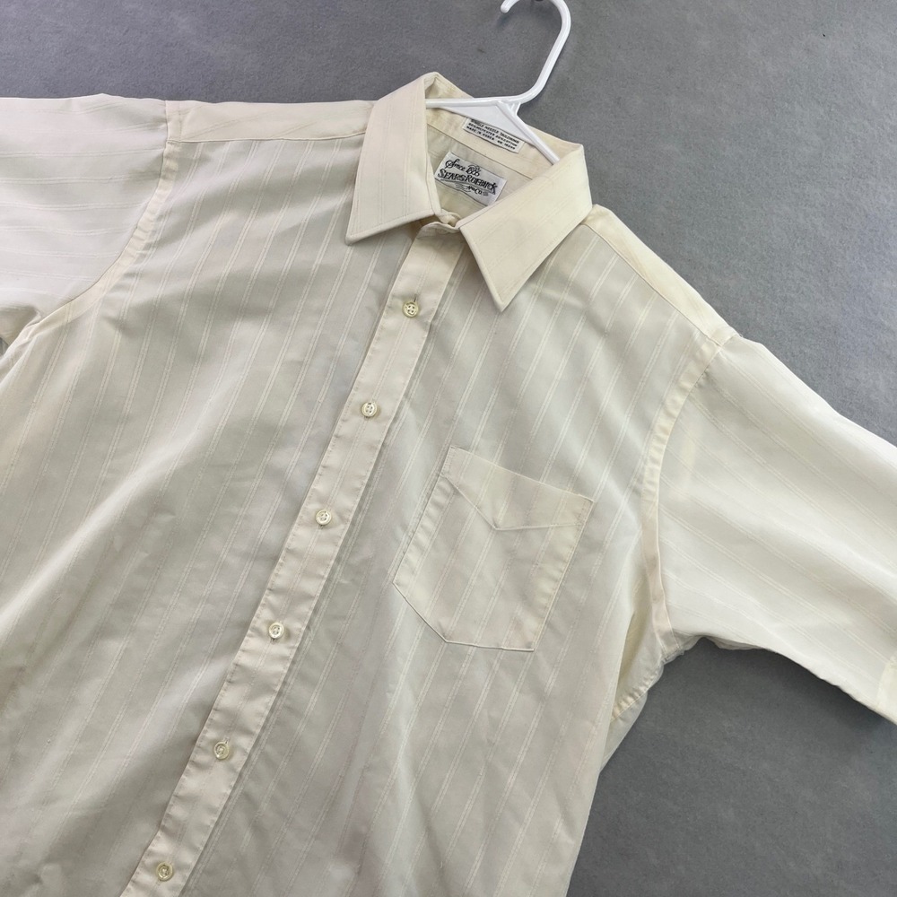 Sears Roebuck Button Up Shirt Mens 16.5 Cream Good Vintage Striped Short Sleeve